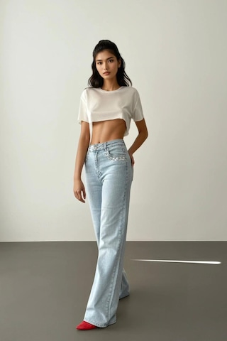 Lacarino 7984 Wide Leg Kadın Jean Pantolon Lıght Blue Taşlı