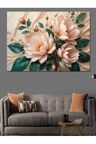Pastel Beyaz Çiçekler Dekoratif Kanvas - Mdf Ahşap Tablo