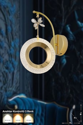 Ribera Power Ledli Modern Lüks Duvar Aplik 3 Renk Sarı-beyaz-gün İşığı - Gold Gold