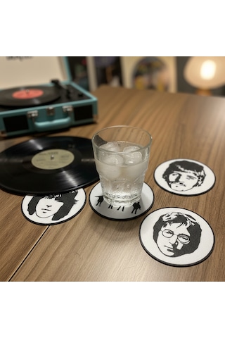 The Beatles Grup Ve Üye Silüetli 5 Parça Bardak Altlığı - Retro Dekoratif Seri Siyah - Beyaz