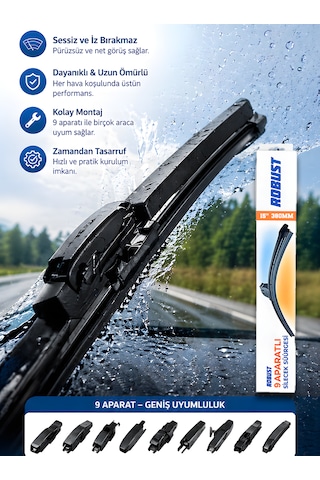 38 Cm 15 380mm Universal Oto Sileceği 9 Aparatlı Sessiz Çalışma İz Bırakmaz Premium Kalite
