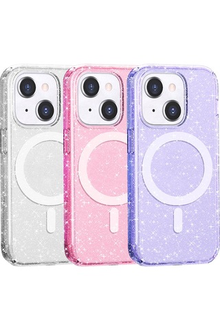Apple Uyumlu iPhone 13 Kılıf M-safe Şarj Özellikli Parlayan Simli Saydam Renkli Zore Allstar Kapak Mor