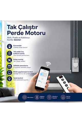 Rovline Şarjlı Kumandalı Akıllı Perde Motoru Gri