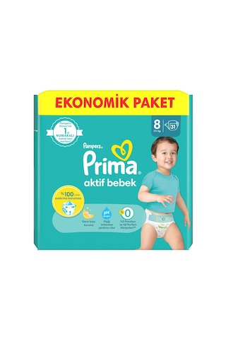 Prima Bebek Bezi Aktif Bebek 8 Beden 17+ KG 31 Adet