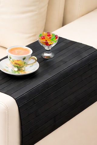 Porsima Lm-2005 Bambu Koltuk Matı Ahşap Kanepe Koltuk Kenarı Sehpa Yan Sehpa Katlanabilir Koltuk Kenarı Tepsisi 37x68cm Siyah