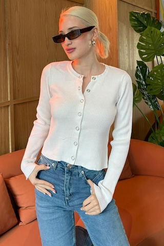 Madmext Beyaz Çıt Kapamalı Triko Kadın Hırka Mg2579 Beyaz