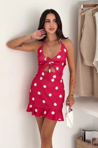Asprin Fashion Desenli Bürümcük Elbise Kırmızı Kırmızı