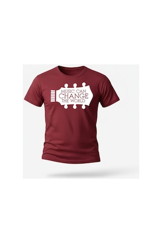 Urbantrendstore Unisex Gitar Baskılı Oversize Fit Rahat Geniş Salaş T-shirt Günlük Tişört Bordo