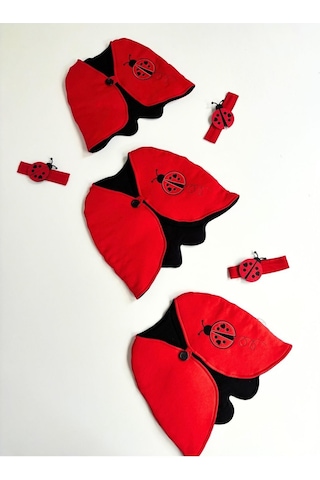 Kırmızı & Bandanalı Uğur Böceği Kostümü - Kız Çocuk Doğum Günü Kostümü Seti Kırmızı - Siyah