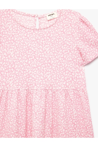 Koton Bisiklet Yaka Kısa Kollu Kat Detaylı Desenli Elbise Pembe Desenli 6skg80089ak