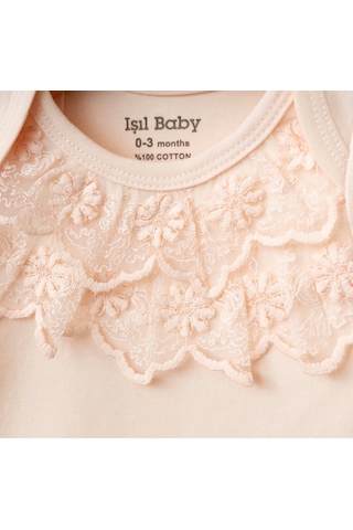 Işıl Baby Dantel Detaylı Kız Bebek Body & Patikli Alt Takım Pudra