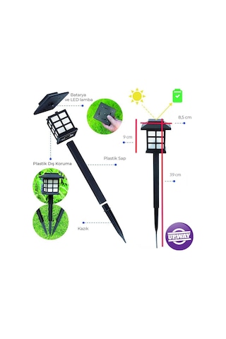 Upway Karanlık Sensörlü Solar Çim Armatürü Güneş Enerjili Bahçe Zemin Aydınlatma Lambası 2 Adet Siyah