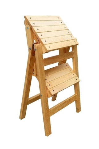 Ahşap Merdiven Tabure Katlanır 2 Basamaklı Natural