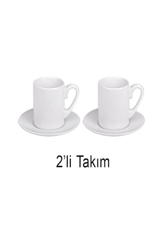 Beyaz Porselen Türk Kahvesi Fincanı - 2'li Set Beyaz Beyaz