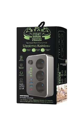 Ironstar 2mt 3xusb Akım Korumalı 3 Soketli Priz 2 M