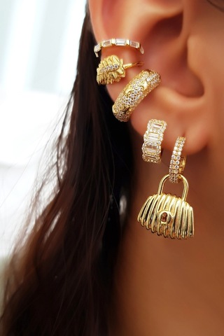 MorMajor Silver Ithal Baget Taşlı Gümüş Kıkırdak-5332