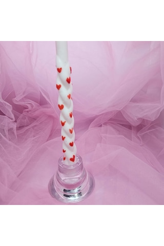 Şamdan Mum Kırmızı Kalpli 2 Li Set