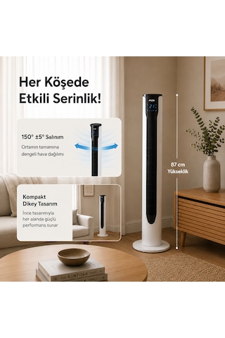 Mole F10 Kule Tipi Kademe Sayısıkumandalı 3 Kademeli 50w Beyaz