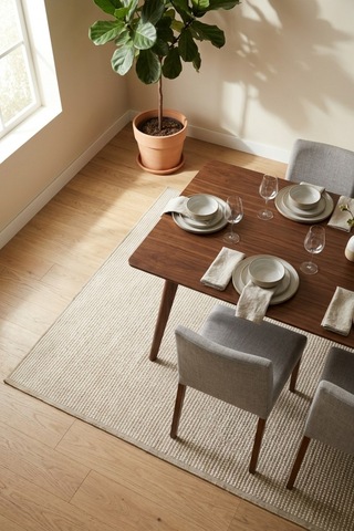 Yemek Masası Altı Halısı Dikdörtgen Dekoratif İnce Yıkanabilir Modern Salon Halısı Gri Porlo-7129 Bej