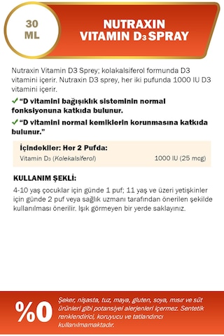 Nutraxin Vitamin D3 1.000 Iu Sprey 30 ml - D3 Vitamin