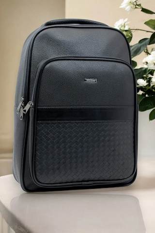 Deri Suya Dayanıklı Siyah 15.6'' İnç Laptop Sırt Çantası Siyah