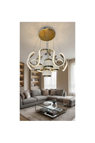 Arya Xl Yakamoz 4 Top Simli Slikon Modern Sarkıt Salon Avizesi Kumandasız Gold Gold