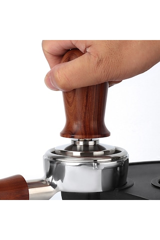 Wezone 53mm Gıda Seviyesi Paslanmaz Çelik Kahve Tamper, Ahşap Kollü Sabit Basınçlı, Dikey Pres, Espresso İçin Ev Baristaları Kahverengi