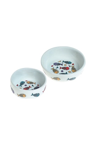 Flamingo Balık Desenli Porselen Kedi Mama Kabı Small