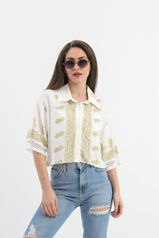 Antik Desenli Kolları Püsküllü Gömlek - Haki-haki Haki