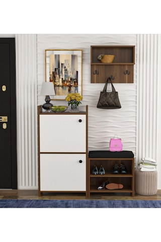 Wood House Nare Beyaz-ceviz Portmanto