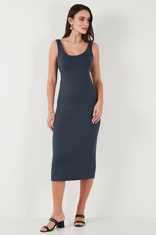 Lela Slim Fit Kalın Askılı Midi Bayan Elbise 5866154 Füme