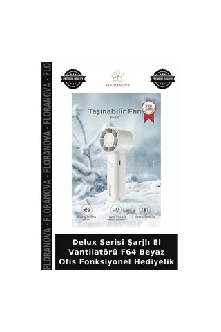 Delux Serisi Şarjlı El Vantilatörü F64 Beyaz Ofis Fonksiyonel Hediyelik