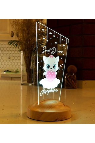 Pembe Kitty Kedicik Bebek Odası Gece Lambası Dekoru, İsimli Çocuklar İçin Şirin Kedili Çocuk Odasına Özel Hediyelik Eşya 34421194