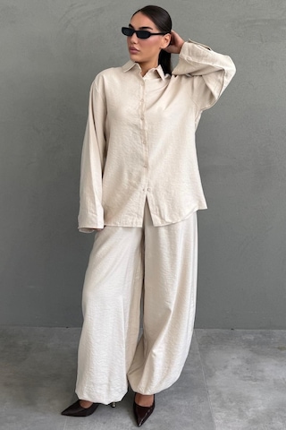 Madmext Bej Oversize Gömlek Balon Pantolon Kadın Takım Mg2779