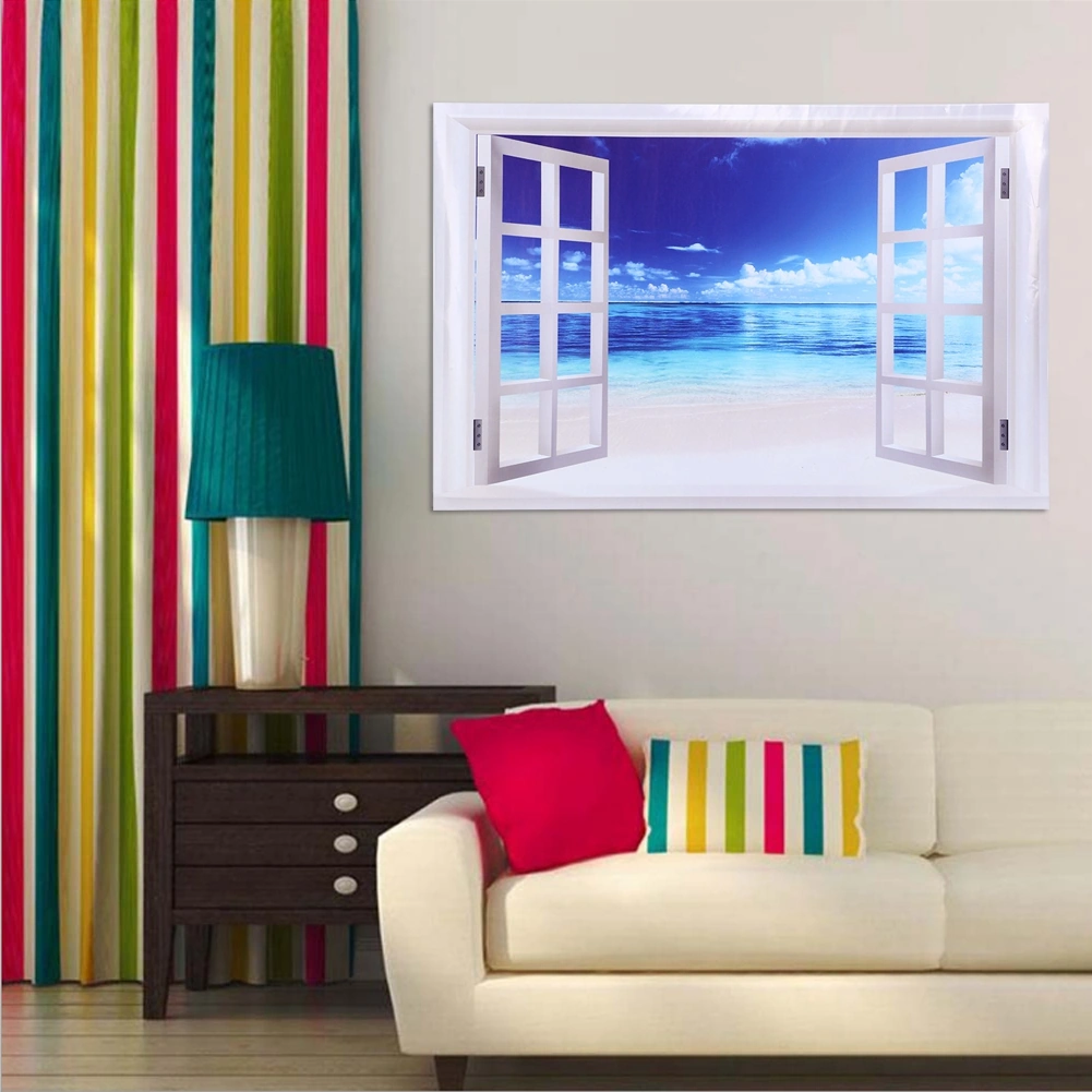 Geeroyoo Pvc Deniz Manzaralı 3d Duvar Stickerı, Su Geçirmez Dekoratif Pencereler, 2 Adet Paket Diğer