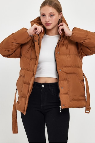 Alisse-kadın Taba Kapüşonlu Kemerli Şişme Mont Kaban Taba