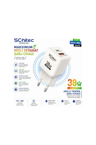 Schitec 38w 2 Çıkışlı Süper Hızlı Şarj Başlığı Ve 60w Type-c To Lightning Hızlı Şarj Ve Data Kablosu Siyah