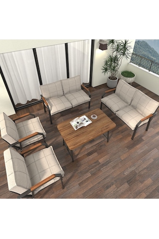Mygusi Hayal Balkon Bahçe Cafe - Metal Kanepe Koltuk Takımı - 2+2+1+1+masali Krem