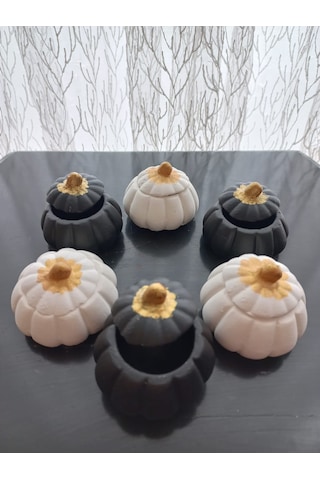 Mini Balkabağı 6'lı Lokumluk, Kahve Yanı Sunumluk Siyah Beyaz Dekoratif Obje 06