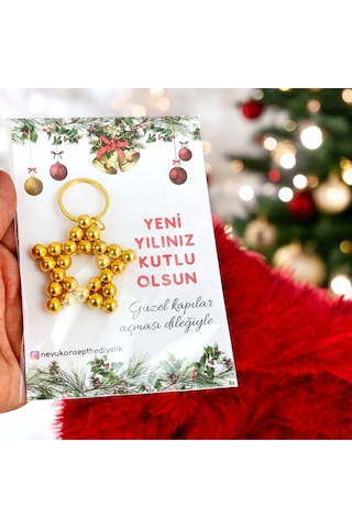 Yılbaşı Hediyesi 5 Adet Gold Renk Anahtarlık -ağaç Süsü