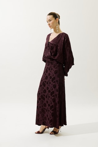 Jakarlı Saten Kimono Bordo Bordo