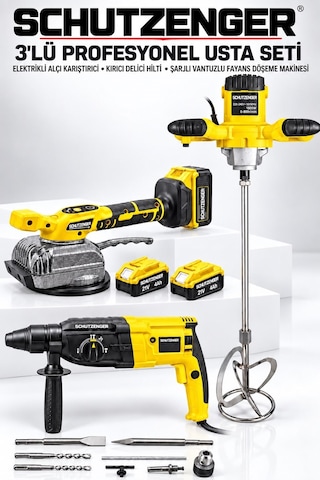3 Lü Fayans Usta Seti Şajlı Fayans Tutma Döşeme Makinesi-elektrikli Alçı Boya Karıştırıcı-kırıcı Deliçi Hilti Sarı Sp102
