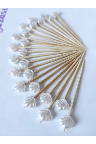 200 Adet Dekoratif Küçük Deniz Kabuğu İncili Nişan Kürdanı 6,5 Cm İstiridye 30 Mm- Pasta Kürdanı