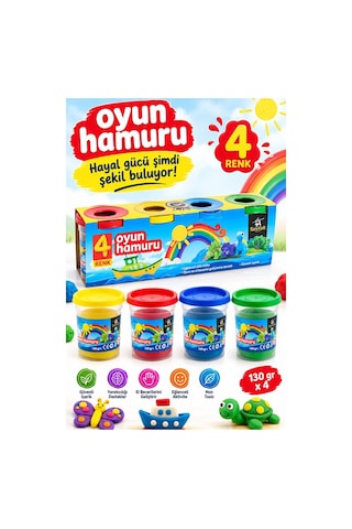 Oyun Hamuru 4 Renk 520gr 1 Paket Sentör 4 Lü Oyun Hamuru Kurumaya Karşı Dirençli Okul Öncesi Kreş Yumuşak Dokulu Çok Renkli