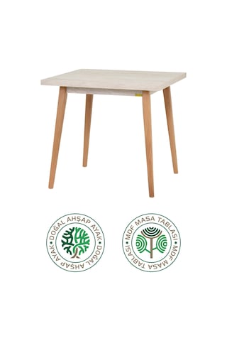 Vilinze Avanos Sabit Mdf Traverten Kare Ahşap Mutfak Masası - 80x80 Cm
