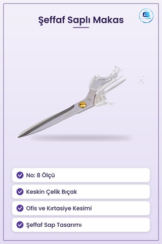 Şeffaf Saplı Makas No: 8 Kırtasiye Ofis Dikiş Kumaş Kesim Makası