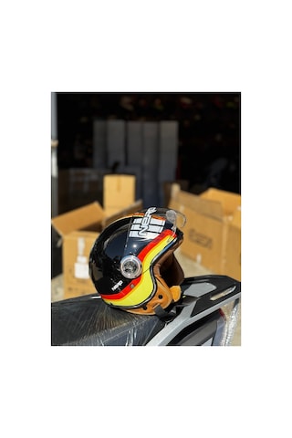 Nero Retro Motosiklet Kask - Ece Sertifikalı Siyah