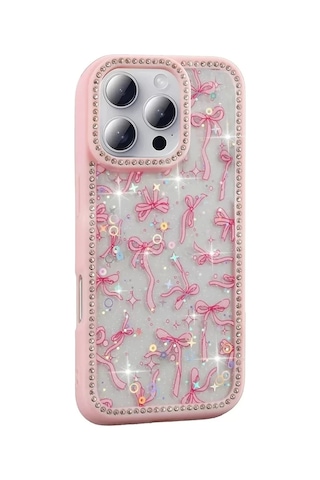 İphone Uyumlu15 Pro Kılıf Taşlı Simli Kenarları Silikon Parıltılı Azra Kapak Telefon Kılıfı Kamera K