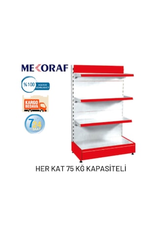Mekoraf 1.Kalite Tek Taraflı Market Rafı H:135Cm 4 Katlı Beyaz
