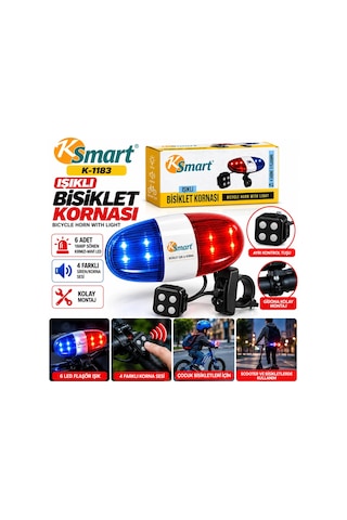 Bisiklet Kornası - Zil Işıklı 2xaa Pil Polis - Siren 4 Fonksiyon K-1220 5468 Çok Renkli